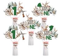 Fangleland The Big One Lot de 24 bâtons de table pour 1er anniversaire Thème chasse au cerf Accessoires de photomaton pour décorations de fête de 1 an