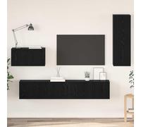 Fangmaliuyon - Meuble TV mural - 4 pièces - Décor chêne noir - 200 x 30 x 30 cm - Meuble bas moderne en bois d'ingénierie - Buffet à monter - Pour salon, chambre à coucher, couloir