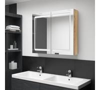 Fangmaliuyun Armoire de salle de bain à LED - En chêne MDF - 80 x 12 x 68 cm - 2 barres lumineuses - 3 étages - Design moderne - Espace de rangement pour salle de bain, WC d'invités, chambre à coucher