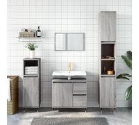 Fangmaliuyun Armoire de salle de bain, grise, sonoma 30 x 30 x 190 cm, en matériau dérivé du bois, avec pieds en fer, grand espace de rangement et butée de porte flexible pour salle de bain, invités