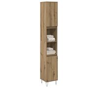 Fangmaliuyun Armoire haute de salle de bain - 30 x 30 x 190 cm - En chêne artisanal - Avec pieds en fer - Étagère étroite pour petite salle de bain - Commode avec portes et compartiments ouverts