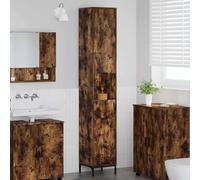 Fangmaliuyun Armoire haute en chêne fumé 31,5 x 33 x 190 cm - Matériaux du bois - Pieds en métal - Espace de rangement étroit - Serviettes et produits de toilette