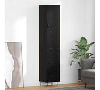 Fangmaliuyun Armoire haute en chêne noir, 180 cm, avec 3 portes et tiroirs, buffet moderne, pour cuisine, salon, couloir, 69,5 x 34 x 180 cm, en matériau dérivé du bois, fixation murale, armoire