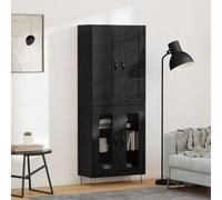 Fangmaliuyun Armoire haute - Noir - Chêne noir - 69,5 x 34 x 180 cm - Avec 4 portes et poignées en métal - Buffet haut moderne pour cuisine, couloir et bureau
