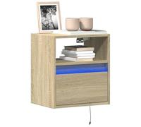 Fangmaliuyun Armoire TV murale en chêne Sonoma - 41 x 31 x 45 cm - Réservoir en bois avec éclairage LED RVB pour montage mural - Meuble bas moderne avec tiroir et compartiment pour salon et chambre à