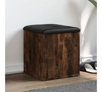 Fangmaliuyun Banc de rangement en bois de chêne fumé 42 x 42 x 45 cm avec coussin en cuir synthétique, charge maximale 110 kg, banc de rangement peu encombrant pour couloir, chambre et cuisine