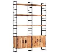 Fangmaliuyun Bibliothèque en acacia à 4 étages, 124 x 30 x 180 cm, aspect industriel, avec 4 portes et 6 étagères, en bois massif et cadre en fer, armoire de rangement robuste pour salon, bureau