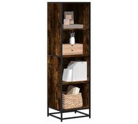 Fangmaliuyun Bibliothèque en chêne fumé 40 x 35 x 139 cm en bois et métal avec 4 compartiments, design minimaliste moderne, armoire haute robuste, étroite pour salon, chambre à coucher, couloir