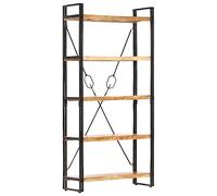 Fangmaliuyun Bibliothèque ouverte en bois d'acacia et acier - 90 x 30 x 180 cm - 5 compartiments - Étagère industrielle massive pour salon, bureau, couloir, cuisine