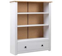 Fangmaliuyun Bibliothèque vintage 80 x 35 x 110 cm en bois de pin massif, étagère sur pied avec 3 marches et tiroir, blanc naturel, étagère haute peu encombrante pour salon, couloir et chambre à
