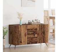 Fangmaliuyun Buffet 100 x 36 x 60 cm en bois recyclé avec 2 portes et tiroir, armoire de rangement avec poignées en cuir et pieds en métal pour cuisine, salle à manger