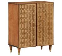Fangmaliuyun Buffet 60 x 33 x 75 cm en bois de manguier massif avec pieds en fer, motif rétro sculpté à la main, finition marron miel, beaucoup d'espace de rangement et design intemporel pour cuisine