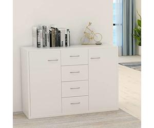 Fangmaliuyun Buffet blanc 88 x 30 x 65 cm en bois dérivé du bois, 4 tiroirs, 2 portes, armoire de cuisine, salon, couloir, chambre à coucher, rangement