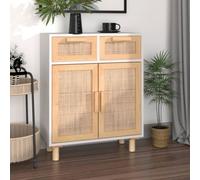 Fangmaliuyun Buffet blanc avec façade en rotin - 60 x 30 x 75 cm - Pieds en bois de pin - 2 tiroirs et 2 compartiments - Charge maximale : 70 kg - Pour cuisine, salon, couloir