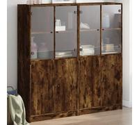 Fangmaliuyun Buffet chêne fumé 136 x 37 x 142 cm - Bibliothèque avec 16 compartiments et portes en bois robuste - Design moderne - Beaucoup d'espace de rangement pour salon, couloir et bureau