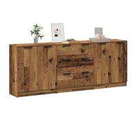 Fangmaliuyun Buffet en 3 parties aspect bois vieilli 180 x 30 x 70 cm avec 5 portes et 3 tiroirs, robuste et peu encombrant, pour salon, couloir, cuisine
