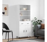 Fangmaliuyun Buffet haut blanc 69,5 x 34 x 180 cm en bois avec pieds en métal, buffet moderne pour salon, couloir, cuisine, armoire multi-usages avec grand espace de rangement