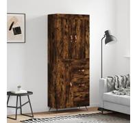 Fangmaliuyun Buffet haut en chêne fumé 69,5 x 34 x 180 cm - Buffet de cuisine en cuir synthétique à l'avant - Espace de rangement pour couloir, salle à manger, bureau