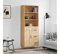 Fangmaliuyun Buffet haut en chêne Sonoma - 69,5 x 34 x 180 cm - Matériau bois avec pieds en métal - Design moderne et durabilité - Pour salon, cuisine, couloir et salle à manger