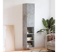 Fangmaliuyun Buffet haut gris béton 34,5 x 34 x 180 cm en bois avec pieds en métal, buffet moderne avec beaucoup d'espace de rangement pour couloir, salon, cuisine, armoire haute en 2 parties, à