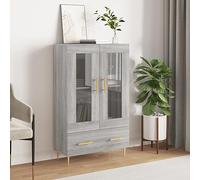 Fangmaliuyun Buffet haut gris Sonoma 69,5 x 31 x 115 cm en bois avec pieds en métal, buffet moderne avec portes en verre, beaucoup d'espace de rangement pour salle à manger, salon ou couloir
