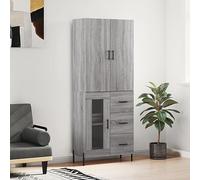 Fangmaliuyun Buffet haut gris Sonoma 69,5 x 34 x 180 cm en bois avec pieds en métal, design moderne, miracle de rangement pour cuisine, couloir et salon