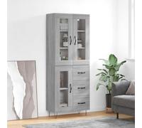 Fangmaliuyun Buffet haut gris Sonoma 69,5 x 34 x 180 cm en matériau dérivé du bois avec pieds en métal, buffet moderne avec beaucoup d'espace de rangement, combinaison sur pied pour salon, cuisine