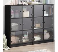 Fangmaliuyun Buffet noir - 136 x 37 x 109 cm - Bibliothèque avec portes en verre en matériau du bois - Design moderne - 12 compartiments - Stabilité stable pour salon, couloir, salle à manger