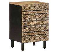 Fangmaliuyun Commode de salle de bain 38 × 33,5 × 58 cm, bois massif mangue, sculpture florale rétro, noire, petite armoire de salle de bain, armoire de pharmacien/lavabo