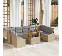 Fangmaliuyun Ensemble de 10 canapés de jardin d'extérieur en polyrotin avec table en bois d'acacia beige gris 100 x 55 x 73 cm Design moderne Espace de rangement modulaire pour balcon, terrasse