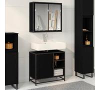 Fangmaliuyun Ensemble de 2 meubles de salle de bain - En chêne noir - 65 x 33 x 60 cm - Avec armoire à miroir et meuble de lavabo - Design moderne et peu encombrant - Pour petites salles de bains