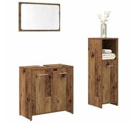 Fangmaliuyun Ensemble de 3 meubles de salle de bain en bois recyclé 60 x 33 x 60 cm, armoire, lavabo, miroir, commode 30 x 30 x 95 cm, aspect maison de campagne, petite salle de bain