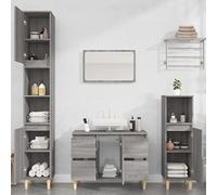 Fangmaliuyun Ensemble de 3 meubles de salle de bain gris Sonoma 80 x 33 cm + 2 armoires de rangement pour petites et moyennes salles de bains