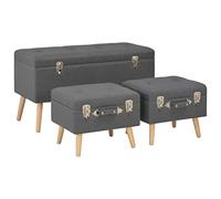 Fangmaliuyun Ensemble de 3 tabourets gris foncé : 1 grand 85 × 38 × 47 cm, 2 petits 40 × 33 × 33 cm, espace de rangement, polyester, pieds en bois massif, couloir/cuisine/salle à manger