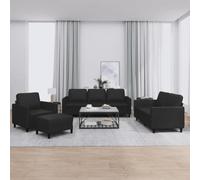 Fangmaliuyun Ensemble de 4 canapés en cuir synthétique noir de 80 à 200 cm de large, canapé moderne avec tabouret et coussin, structure en métal robuste, convient pour le salon, petits et grands