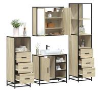 Fangmaliuyun Ensemble de 4 meubles de salle de bain, chêne Sonoma, structure en métal, 65 x 33 x 60 cm, meuble sous-vasque, armoire à miroir, meuble haut pour salle de bain moderne
