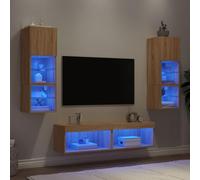 Fangmaliuyun Ensemble de 6 meubles de salon avec LED RVB en chêne Sonoma - 30 x 28,5 x 30 à 60 x 30 x 30 cm - Design moderne et espace de rangement pour salon, bureau, chambre à coucher