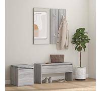 Fangmaliuyun Ensemble de garde-robe gris Sonoma avec banc - Petit banc - 80 x 30,5 x 40 cm - En bois - Meuble de couloir avec miroir - Boîte de rangement pour couloir, salon, chambre à coucher