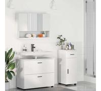 Fangmaliuyun Ensemble de salle de bain 3 pièces, blanc, en contreplaqué et métal, 76,5 x 35 x 64 cm, meuble de salle de bain, avec armoire à miroir et armoire étroite, design moderne, pour salles de