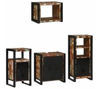 Fangmaliuyun Ensemble de salle de bain, 4 pièces, en bois massif recyclé, avec accent noir en fer, 55 x 35 x 60 cm, moderne, durable, pour petites et grandes salles de bains, WC, invités, toilettes