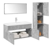 Fangmaliuyun Ensemble de salle de bain 4 pièces gris béton avec lavabo 90 x 38,5 x 46 cm - Support en bois robuste - Design moderne pour petites salles de bains et toilettes d'invités