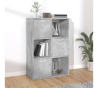 Fangmaliuyun Étagère à livres gris béton 60 x 29,5 x 90 cm avec 3 compartiments ouverts et 3 compartiments de porte, en bois dérivé du bois, design moderne, robuste et multifonctionnelle, pour salon