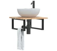 Fangmaliuyun Étagère de lavabo en bois d'acacia massif noir 50 x 50 cm - Montage mural - Charge maximale : 100 kg - Design élégant et moderne - Peu encombrant - Pour salle de bain, invités, WC et