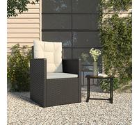 Fangmaliuyun Fauteuil de jardin en polyrotin noir avec cadre en acier - 53 x 57 x 75 cm - Fauteuil lounge pour balcon, terrasse, chaise de camping - Design robuste - Coussin blanc crème - Pour jardin