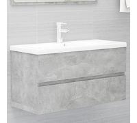 Fangmaliuyun Lavabo 90 × 38,5 × 45 cm en bois gris béton, avec bac en céramique blanche de 91 × 39,5 × 18,5 cm, trop-plein, salle de bain/WC/WC d'invités