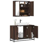 Fangmaliuyun Lot de 2 meubles de salle de bain en matériau dérivé du bois - Marron chêne - 65 x 20 x 60 cm et 90 x 33 x 60 cm - Avec support en métal - Peu encombrant - Design moderne pour petites