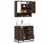 Fangmaliuyun Lot de 2 meubles de salle de bain marron chêne bois 65 x 33 x 60 cm, meuble sous-lavabo avec miroir et armoire à miroir, cadre en métal, robuste pour petites salles de bain