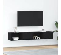 Fangmaliuyun Lot de 2 meubles TV bas en bois de chêne noir 80 x 31 x 25,5 cm, meuble TV mural en bois avec tiroir, moderne, peu encombrant, salon et chambre à coucher