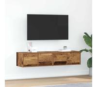 Fangmaliuyun Lot de 2 meubles TV bas en bois recyclé 60 x 31 x 25,5 cm avec 2 tiroirs, montage mural possible, design moderne et robustesse pour salon, chambre à coucher et couloir