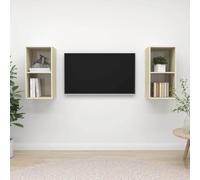 Fangmaliuyun Lot de 2 meubles TV en chêne Sonoma - 37 x 37 x 72 cm - Montage mural vertical et horizontal - 2 compartiments